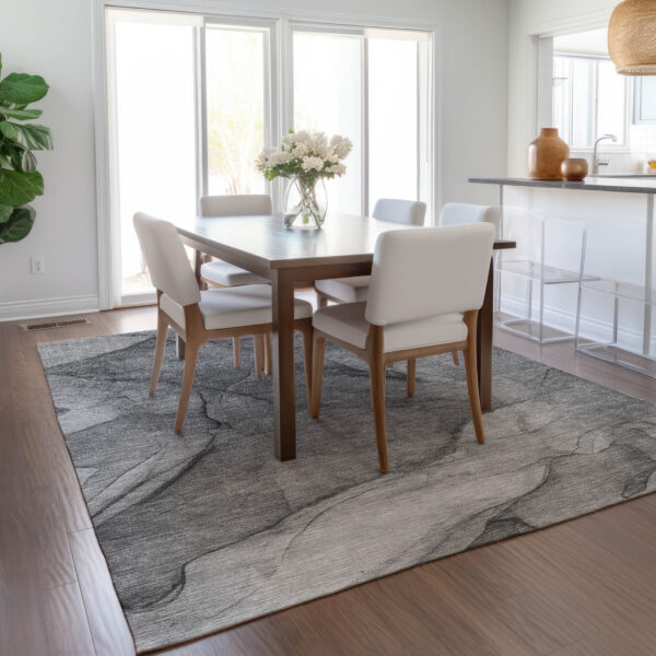 10' X 14' Gray Silver And Charcoal Abstract Washable Indoor Outdoor Area Rug