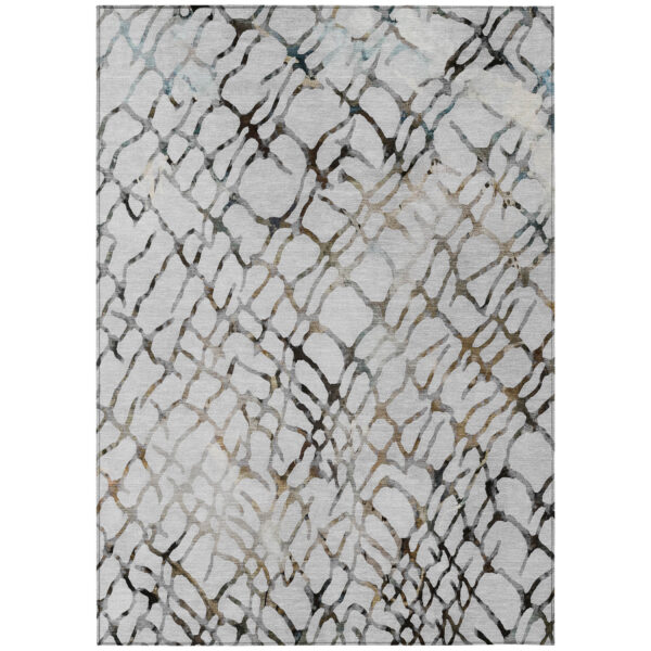9' X 12' Silver Gray And Charcoal Abstract Washable Indoor Outdoor Area Rug