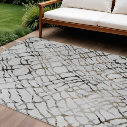 9' X 12' Silver Gray And Charcoal Abstract Washable Indoor Outdoor Area Rug