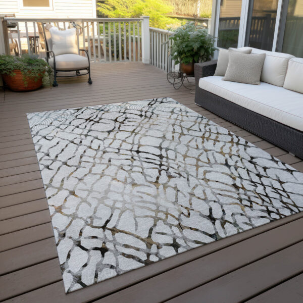 9' X 12' Silver Gray And Charcoal Abstract Washable Indoor Outdoor Area Rug