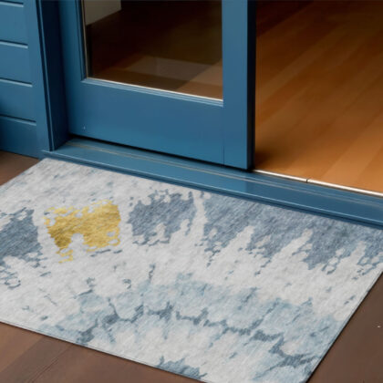 3' X 5' Denim Blue And Sky Blue Abstract Washable Indoor Outdoor Area Rug