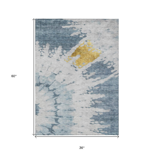 3' X 5' Denim Blue And Sky Blue Abstract Washable Indoor Outdoor Area Rug
