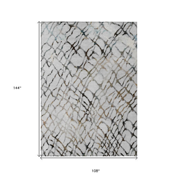 9' X 12' Silver Gray And Charcoal Abstract Washable Indoor Outdoor Area Rug