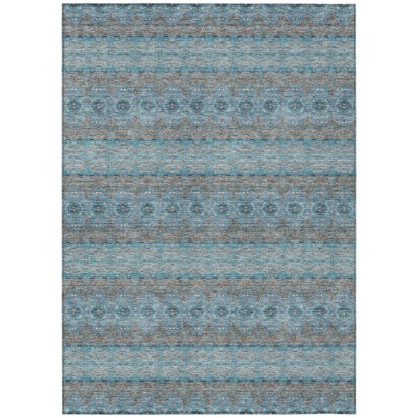 5' X 8' Teal Blue Aqua And Gray Floral Medallion Washable Indoor Outdoor Area Rug