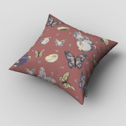 16" Copper Rose Butterflies Zippered Suede Throw Pillow