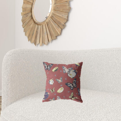 16" Copper Rose Butterflies Zippered Suede Throw Pillow