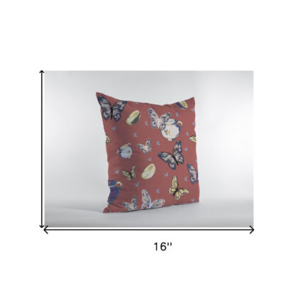 16" Copper Rose Butterflies Zippered Suede Throw Pillow