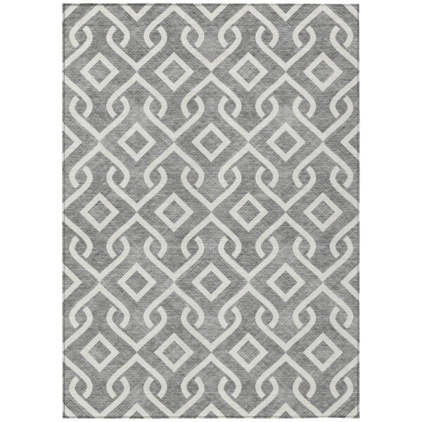8' X 10' Gray And Ivory Geometric Washable Indoor Outdoor Area Rug