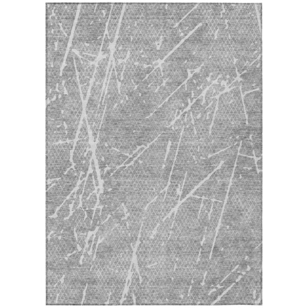 3' X 5' Gray Ivory And Silver Abstract Washable Indoor Outdoor Area Rug
