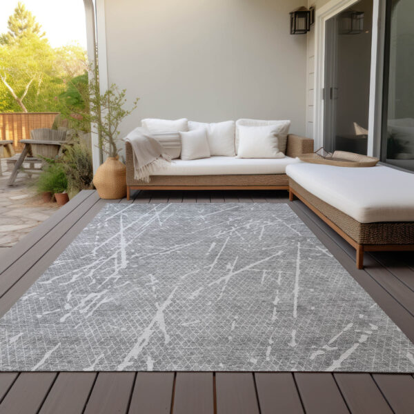 3' X 5' Gray Ivory And Silver Abstract Washable Indoor Outdoor Area Rug