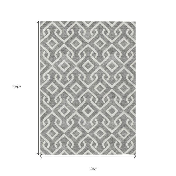 8' X 10' Gray And Ivory Geometric Washable Indoor Outdoor Area Rug
