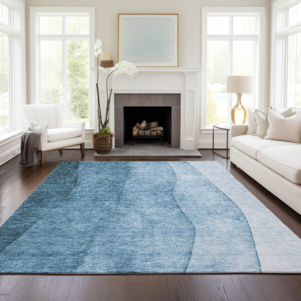 3' X 5' Denim Blue And Navy Blue Ombre Washable Indoor Outdoor Area Rug