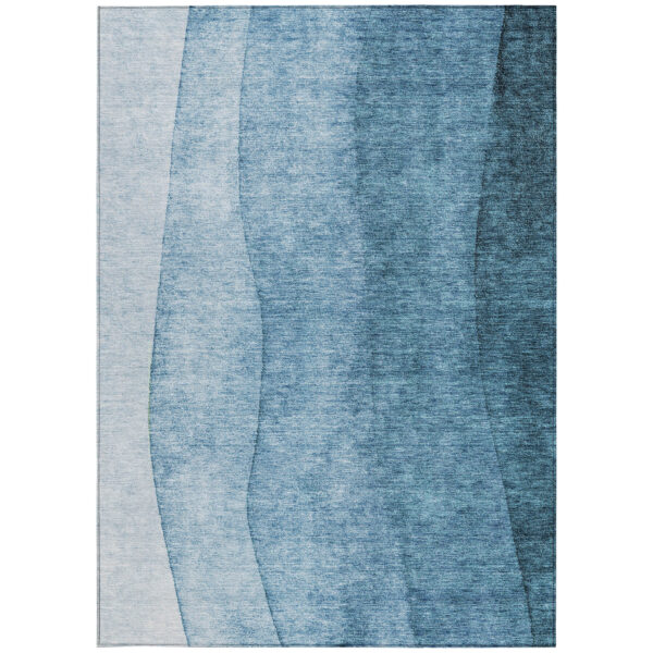 3' X 5' Denim Blue And Navy Blue Ombre Washable Indoor Outdoor Area Rug