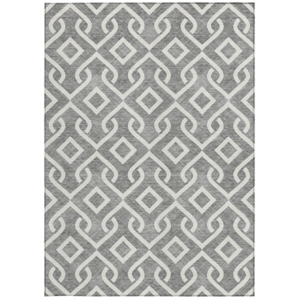 8' X 10' Gray And Ivory Geometric Washable Indoor Outdoor Area Rug