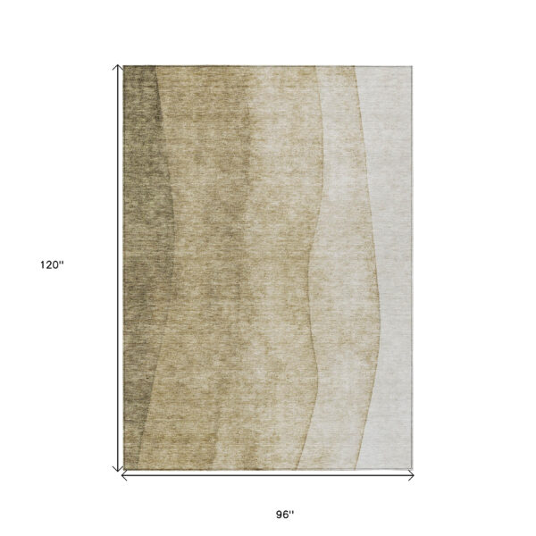 8' X 10' Taupe Beige And Ivory Ombre Washable Indoor Outdoor Area Rug