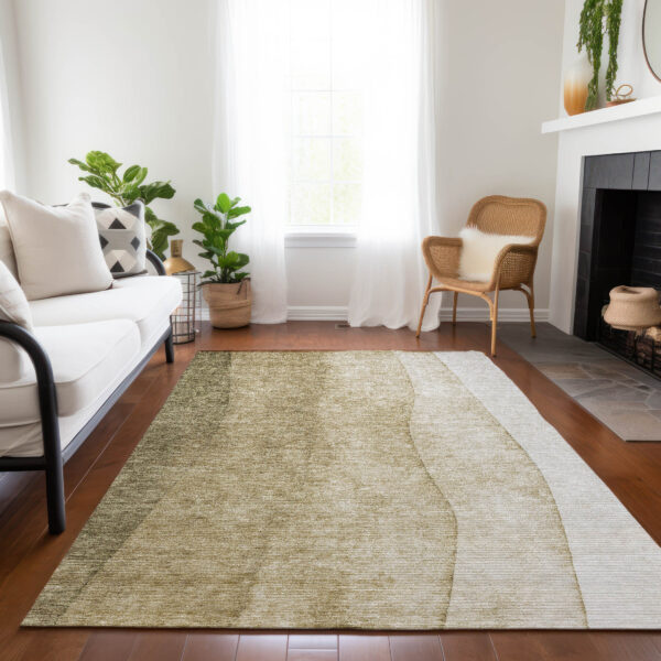 8' X 10' Taupe Beige And Ivory Ombre Washable Indoor Outdoor Area Rug