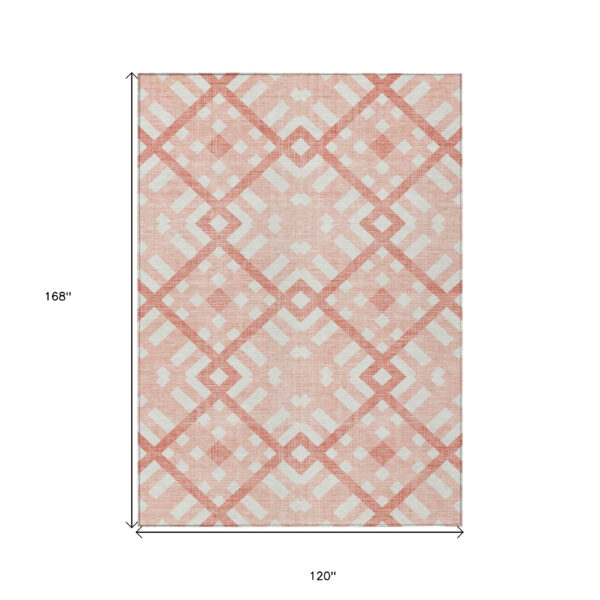 10' X 14' Salmon Peach And Ivory Geometric Washable Indoor Outdoor Area Rug