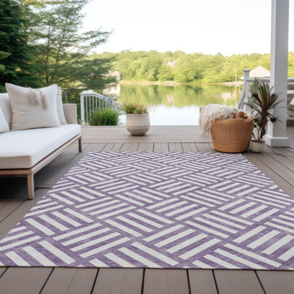 5' X 8' Purple And Ivory Geometric Washable Indoor Outdoor Area Rug