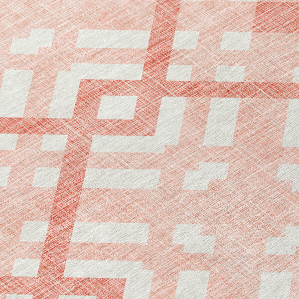 10' X 14' Salmon Peach And Ivory Geometric Washable Indoor Outdoor Area Rug