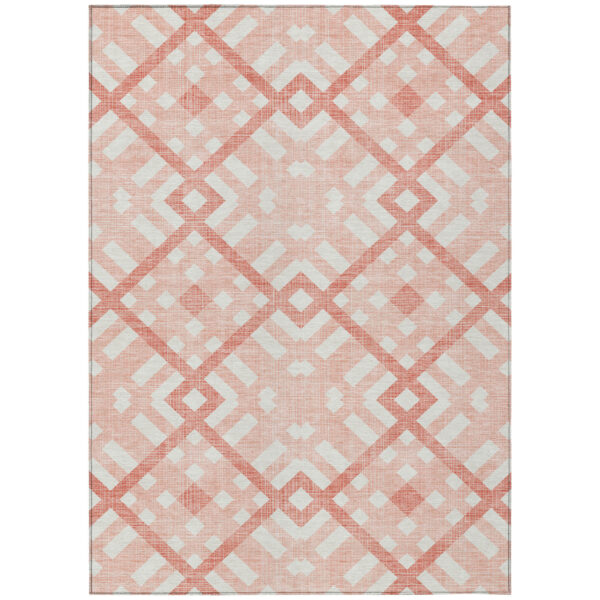 10' X 14' Salmon Peach And Ivory Geometric Washable Indoor Outdoor Area Rug