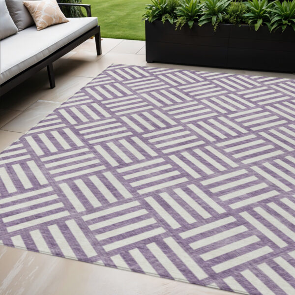 5' X 8' Purple And Ivory Geometric Washable Indoor Outdoor Area Rug