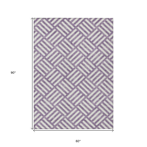 5' X 8' Purple And Ivory Geometric Washable Indoor Outdoor Area Rug