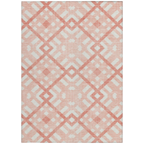 10' X 14' Salmon Peach And Ivory Geometric Washable Indoor Outdoor Area Rug