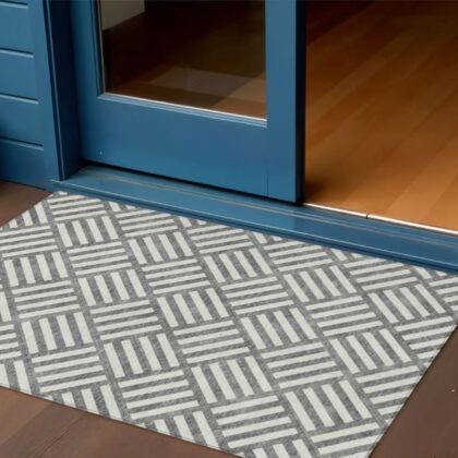 3' X 5' Charcoal And Ivory Geometric Washable Indoor Outdoor Area Rug