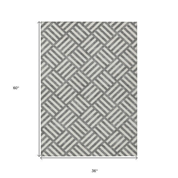 3' X 5' Charcoal And Ivory Geometric Washable Indoor Outdoor Area Rug