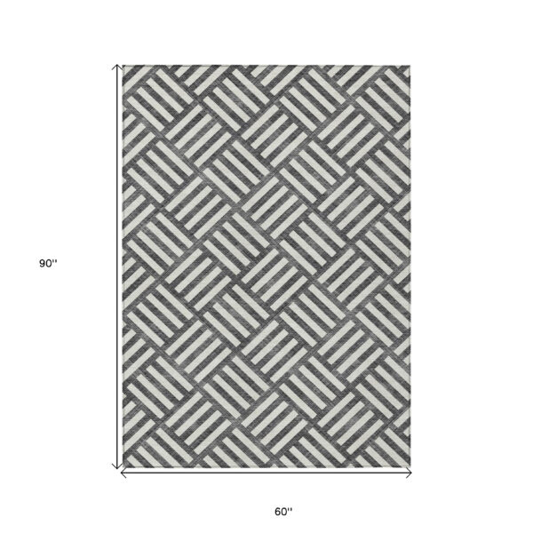 5' X 8' Black And Ivory Geometric Washable Indoor Outdoor Area Rug