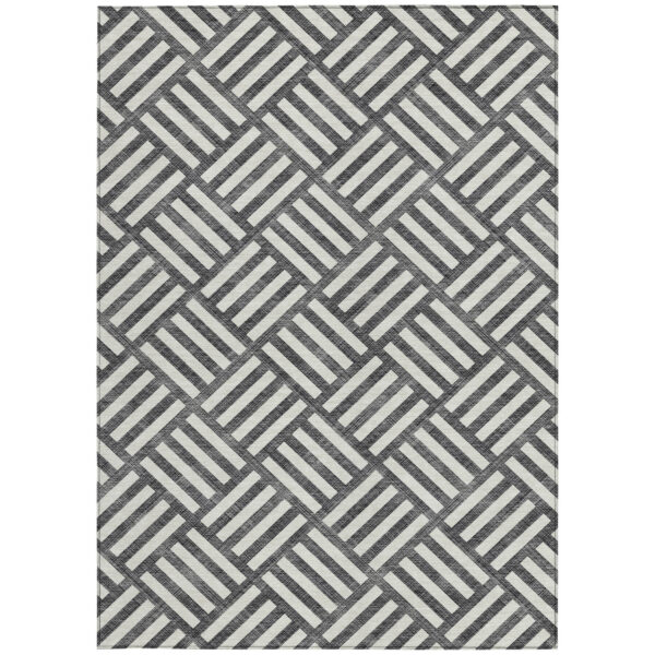 5' X 8' Black And Ivory Geometric Washable Indoor Outdoor Area Rug