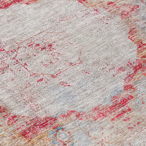 10' X 14' Red Gray And Blue Oriental Washable Indoor Outdoor Area Rug
