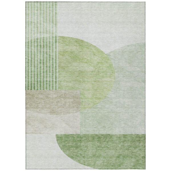 5' X 8' Olive Green And Artichoke Green Geometric Washable Indoor Outdoor Area Rug