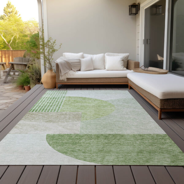 5' X 8' Olive Green And Artichoke Green Geometric Washable Indoor Outdoor Area Rug