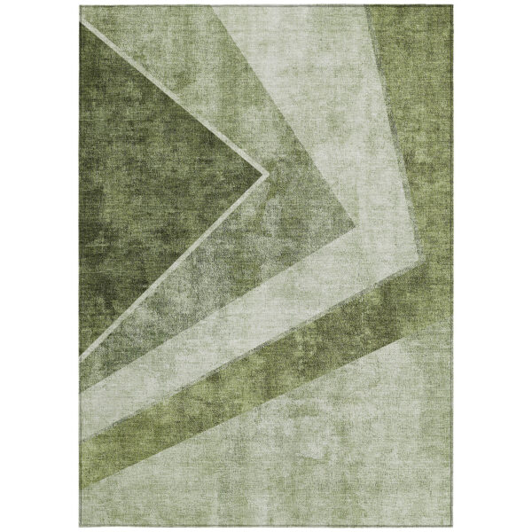 9' X 12' Olive Green And Artichoke Green Geometric Washable Indoor Outdoor Area Rug