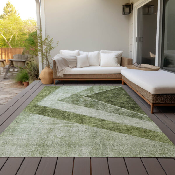 9' X 12' Olive Green And Artichoke Green Geometric Washable Indoor Outdoor Area Rug