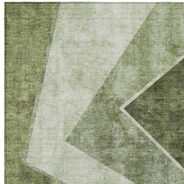 9' X 12' Olive Green And Artichoke Green Geometric Washable Indoor Outdoor Area Rug
