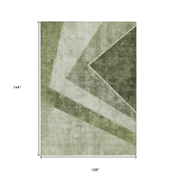 9' X 12' Olive Green And Artichoke Green Geometric Washable Indoor Outdoor Area Rug