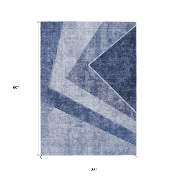 3' X 5' Navy Blue And Denim Blue Geometric Washable Indoor Outdoor Area Rug