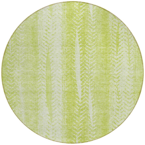 8' Artichoke Green And Ivory Round Botanical Leaves Washable Indoor Outdoor Area Rug