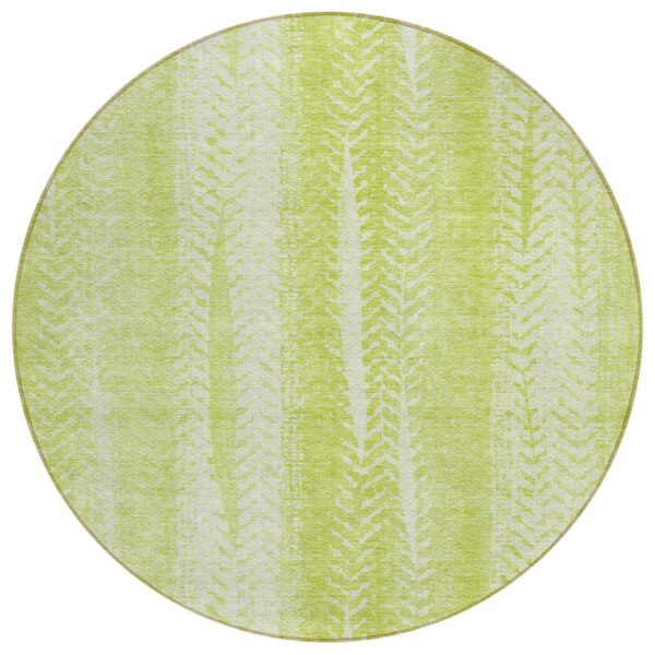 8' Artichoke Green And Ivory Round Botanical Leaves Washable Indoor Outdoor Area Rug