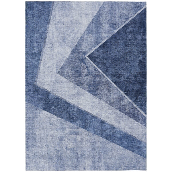 3' X 5' Navy Blue And Denim Blue Geometric Washable Indoor Outdoor Area Rug