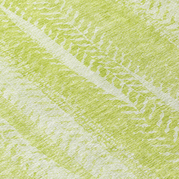 8' Artichoke Green And Ivory Round Botanical Leaves Washable Indoor Outdoor Area Rug