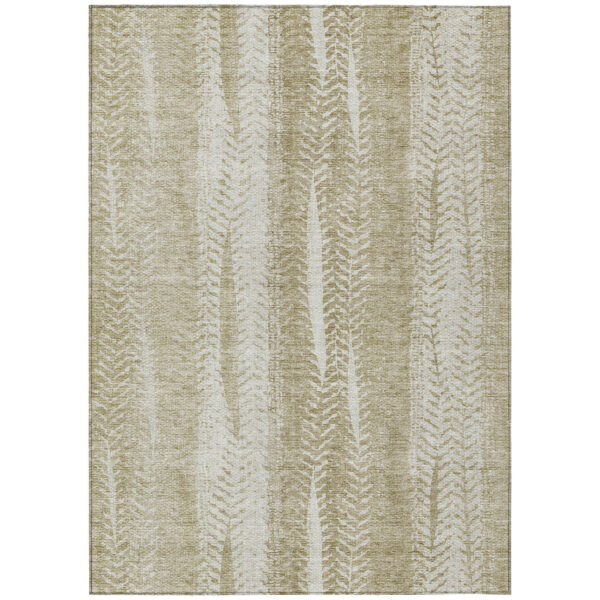 5' X 8' Beige Tan And Taupe Botanical Leaves Washable Indoor Outdoor Area Rug
