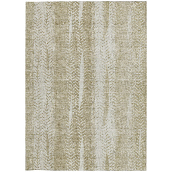 5' X 8' Beige Tan And Taupe Botanical Leaves Washable Indoor Outdoor Area Rug