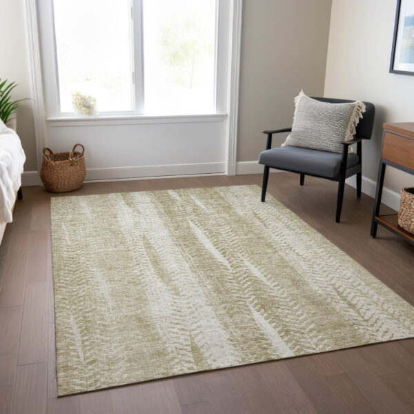 5' X 8' Beige Tan And Taupe Botanical Leaves Washable Indoor Outdoor Area Rug