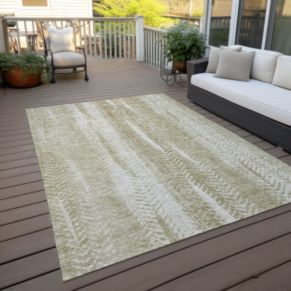 5' X 8' Beige Tan And Taupe Botanical Leaves Washable Indoor Outdoor Area Rug