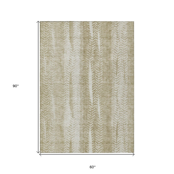 5' X 8' Beige Tan And Taupe Botanical Leaves Washable Indoor Outdoor Area Rug