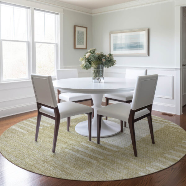 8' Beige And Ivory Round Striped Washable Indoor Outdoor Area Rug