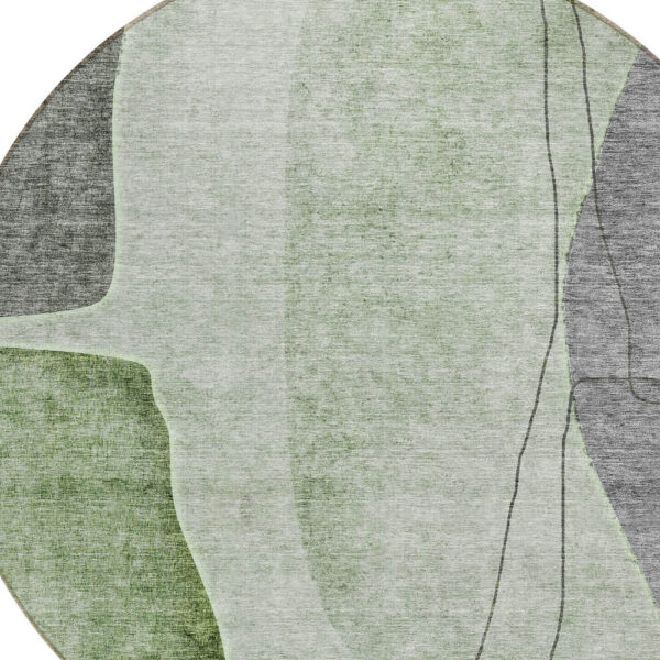 8' Green Olive Green And Gray Round Abstract Washable Indoor Outdoor Area Rug